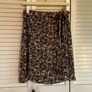 CAROL (Paris) faux wrap skirt, Black white pink yellow floral, Eur size 38